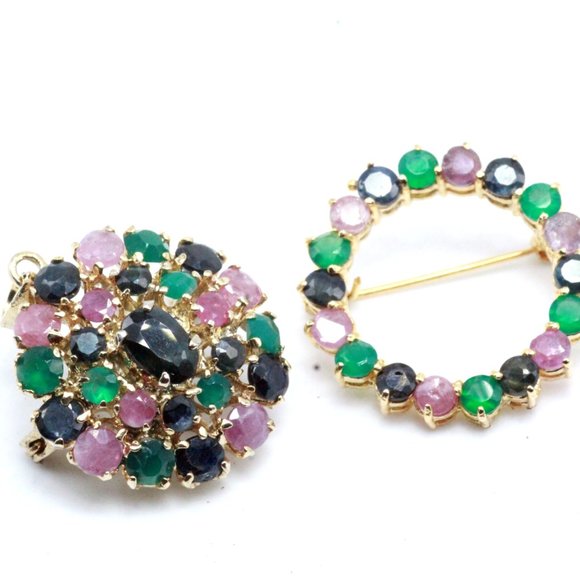 Two (2) Contemporary Genuine Gemstones Multi Color Pendant Brooch - Picture 2 of 7